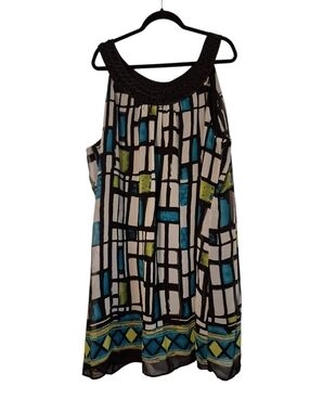 Fashion Bug Geometric Block Dress W/black Embellished Neckline 28